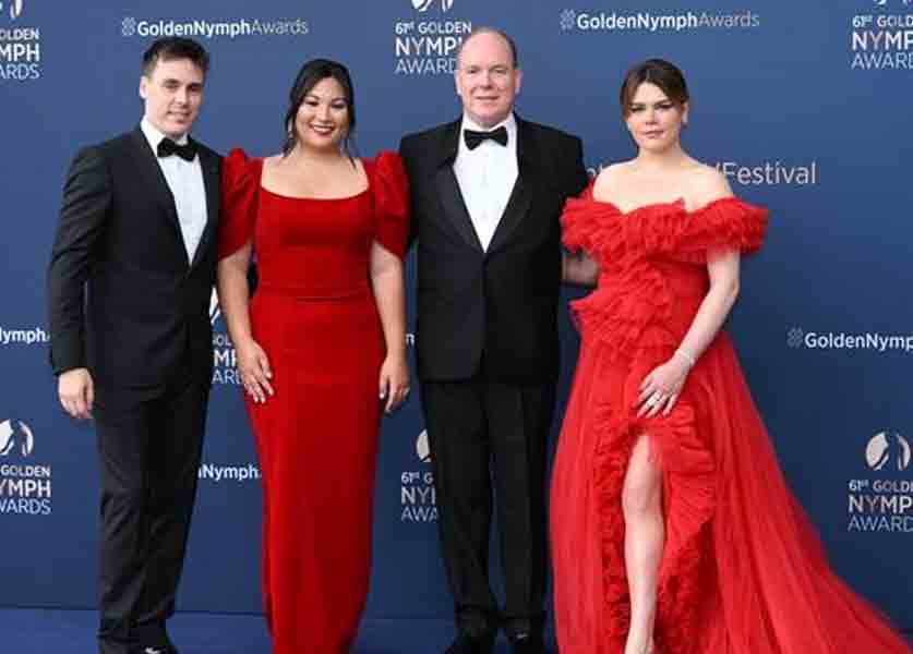Camille Gottlieb and Marie Ducruet in Red Dresses in the Monegasque Night