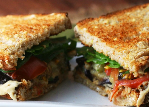 Eggplant and beetroot sandwich